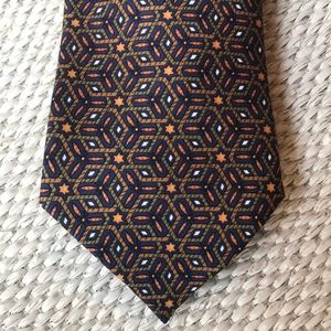 Hermès silk tie, geometric orange/brown multi.